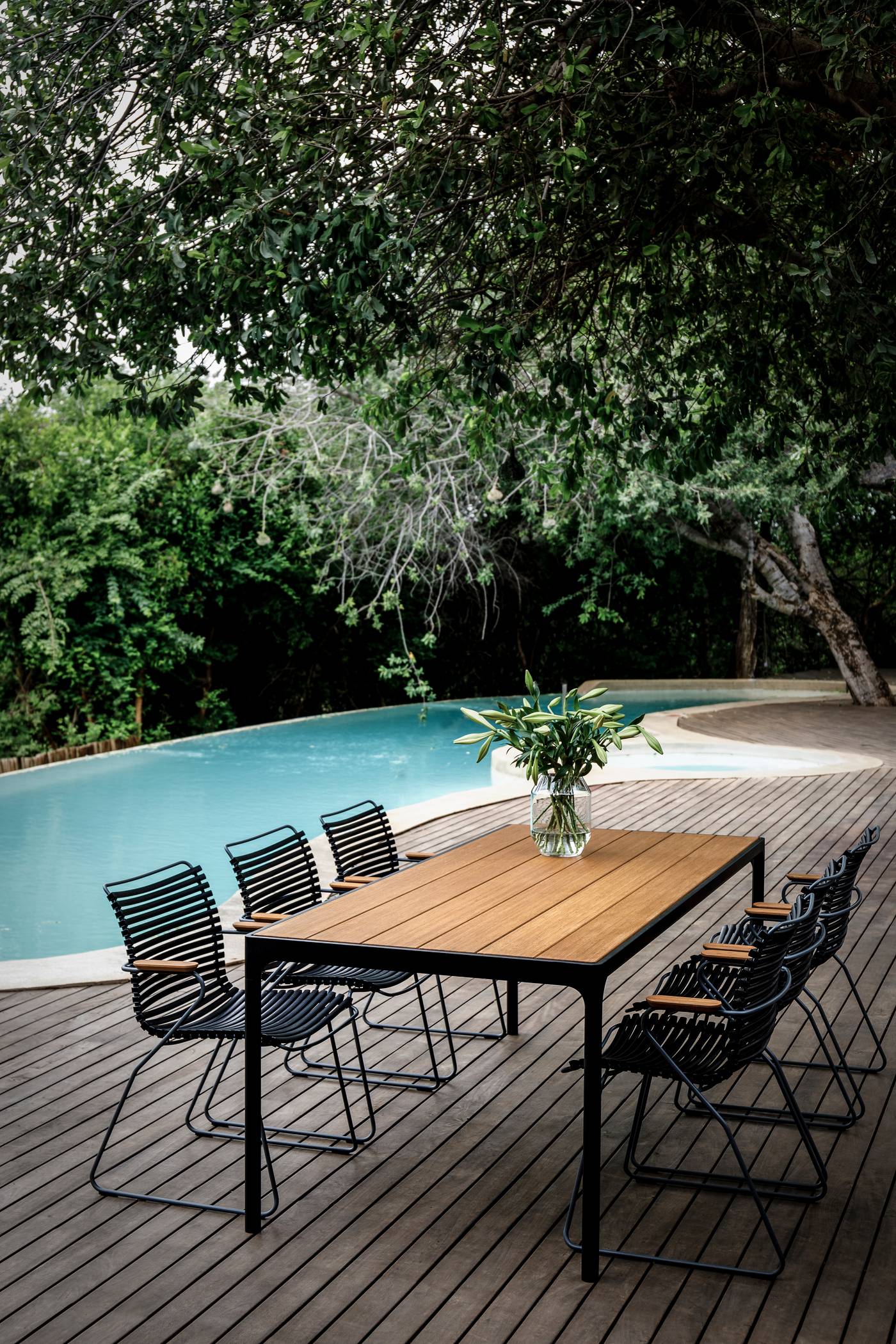 Four Rectangular Outdoor Dining Table 270cm by Houe (Bamboo & Grey)