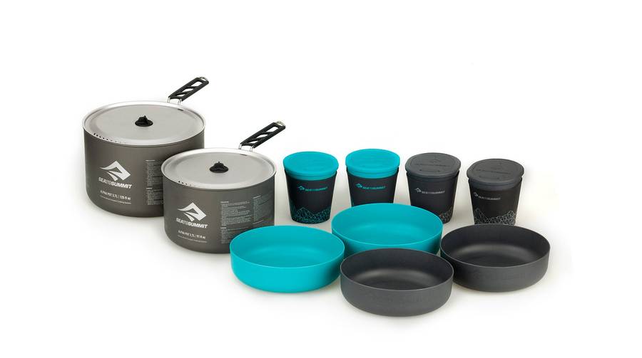 Alpha Camping Cook Set 4.2 2 Pots, 4 Bowls & 4 Mugs Sea to Summit