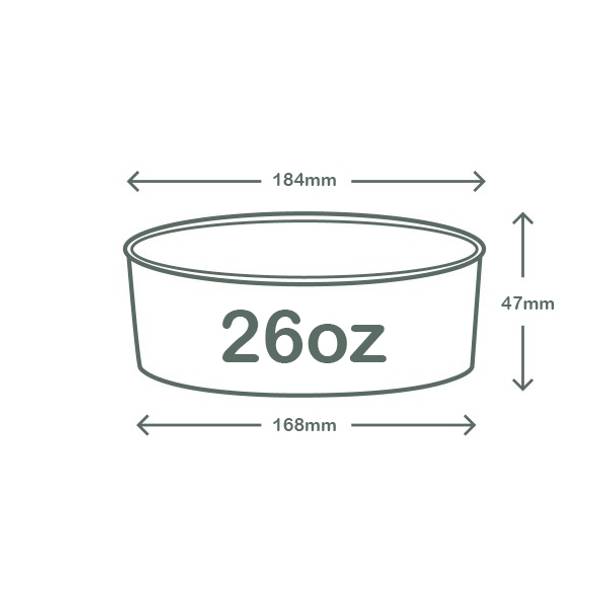 770ml / 26oz Round Wide Paper Takeaway Container - PLA Lined - Kraft - 185 Series