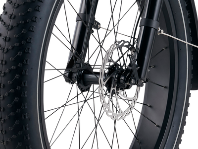 Detail view of the disc brakes on a RadRover 6 Plus