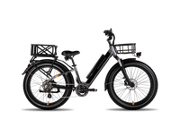 RadRover Step-Thru electric fat tire bike with a front basket, rear rack and rear basket.