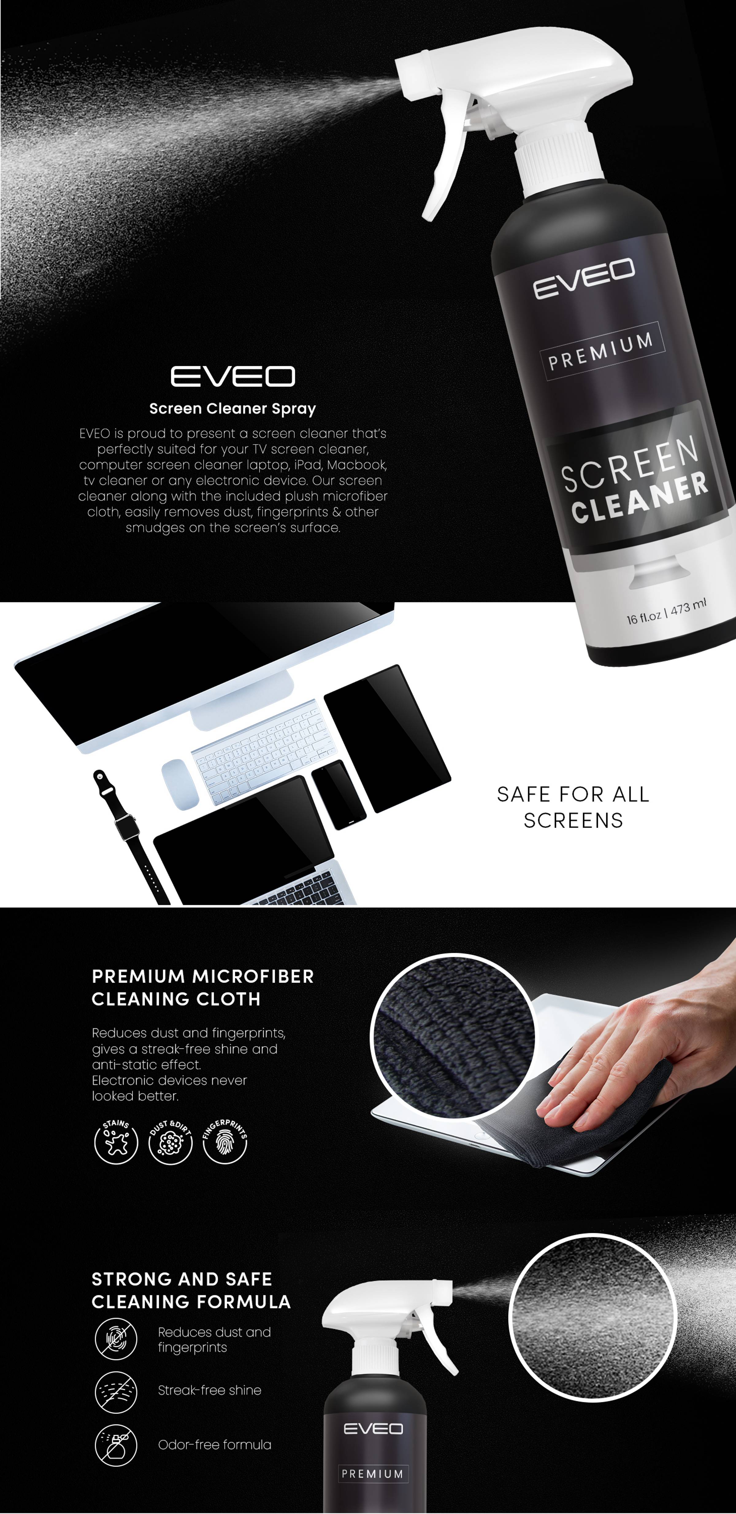 Screen Cleaner Spray and Wipe by EVEO- Computer Screen Cleaner, Laptop  Screen Cleaner, MacBook & iPad Screen Cleaner, iPhone Cleaner, Car Screen