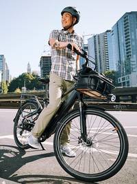 man riding a radcity plus electric ebike. 