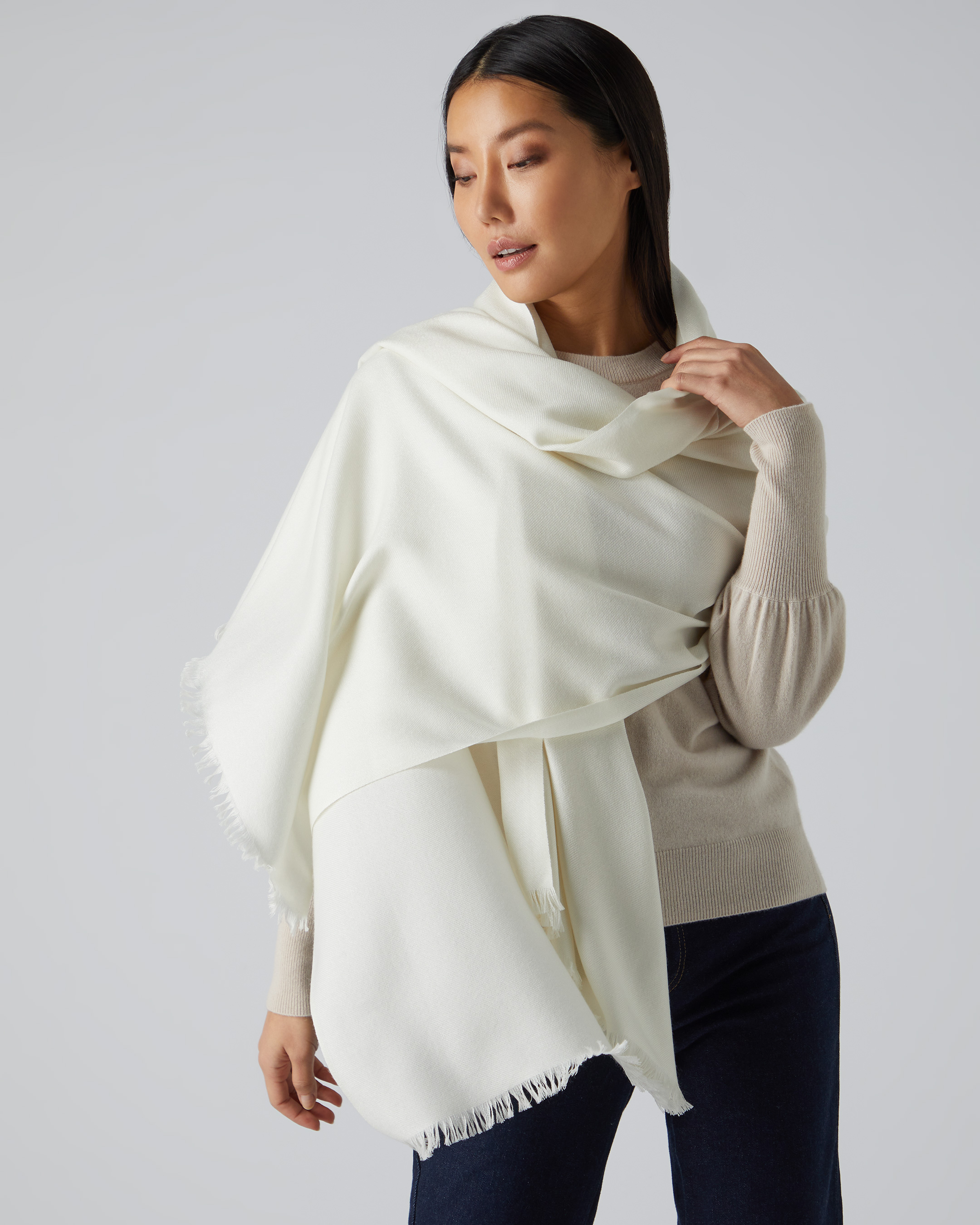 Women's Pashmina Cashmere Shawl New Ivory White | N.Peal