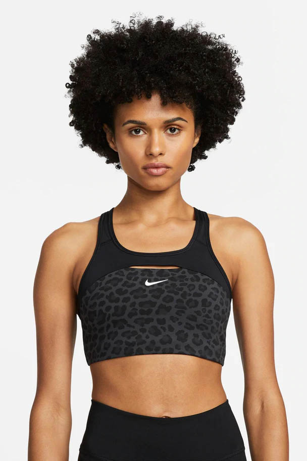 Nike Dri-FIT Swoosh Printed Sports Bra - Dark Smoke Grey/Black/White