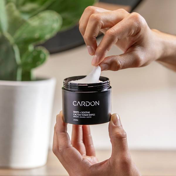 Cardon Skincare's facial toner for men is pre-soaked and infused with caffeine to tighten your pores and brighten the skin.
