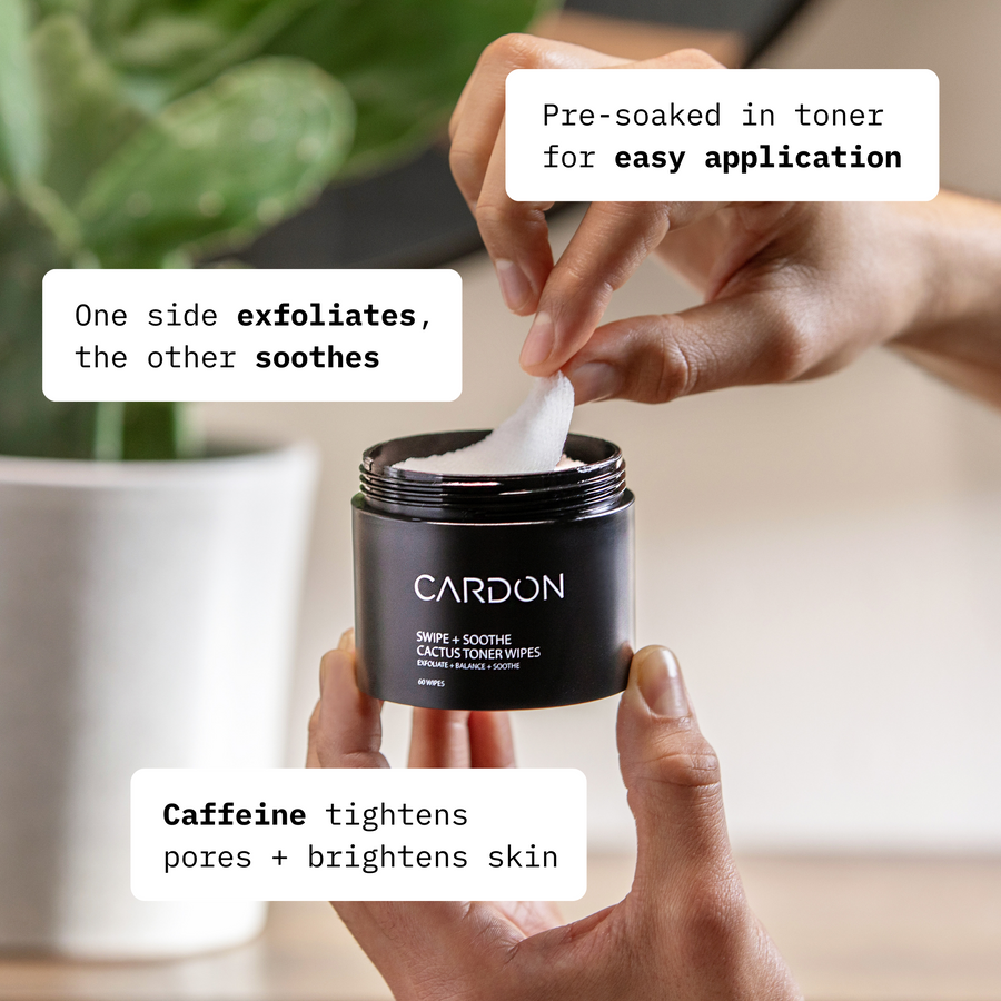 Cardon Skincare's facial toner for men is pre-soaked and infused with caffeine to tighten your pores and brighten the skin.