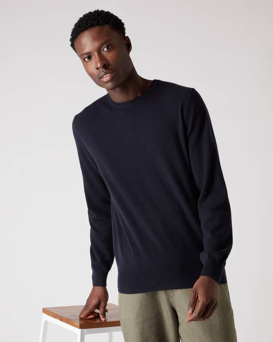 Men's The Oxford Round Neck Cashmere Jumper Navy Blue | N.Peal