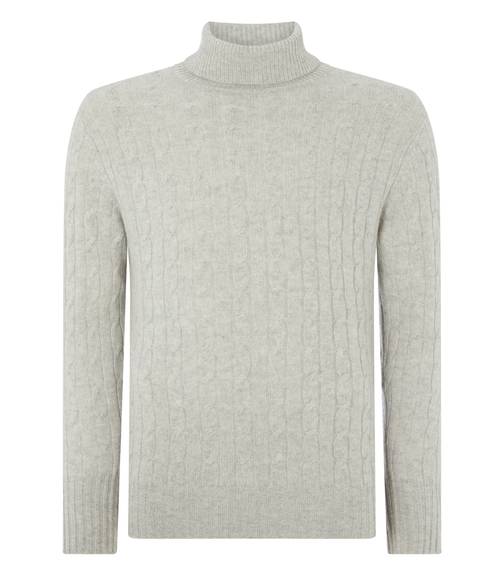 007 Cable Roll Neck Sweater Fumo Grey | N.Peal, London