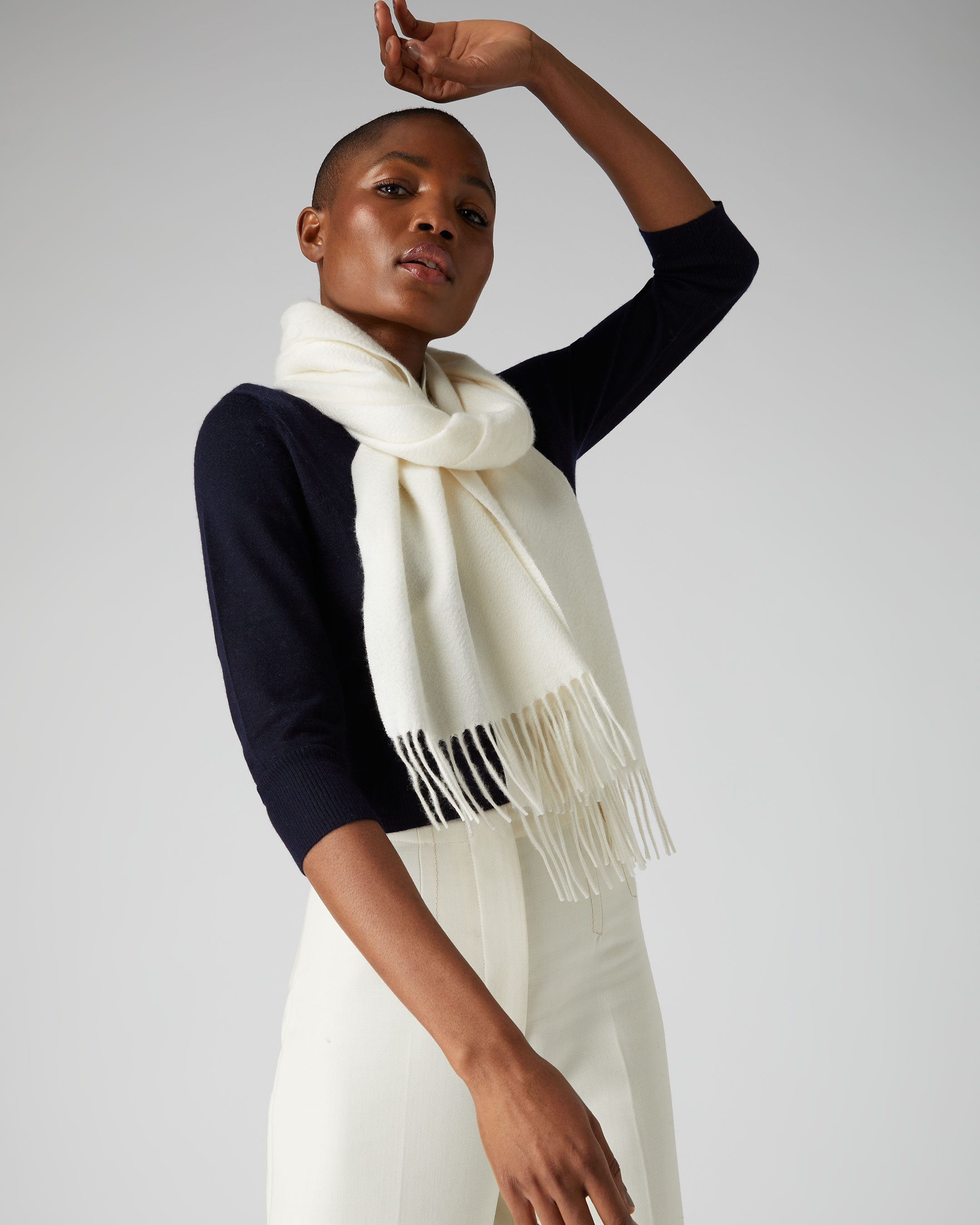 Unisex Large Woven Cashmere Scarf New Ivory White | N.Peal