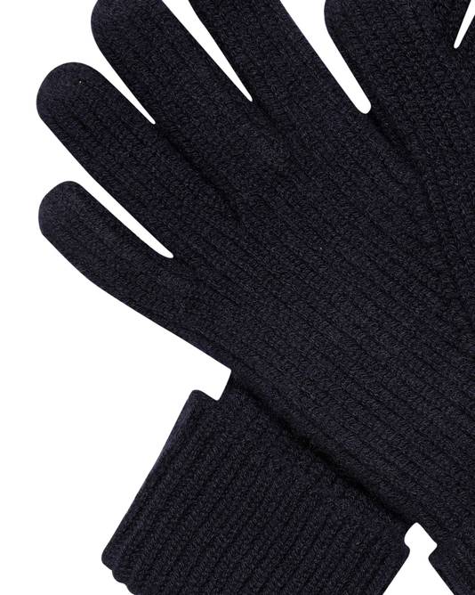 N.Peal Men's Ribbed Cashmere Gloves Navy Blue - One Size