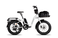 RadExpand electric folding bike with handlebar bag, large front basket, large basket roll top liner and phone mount installed.