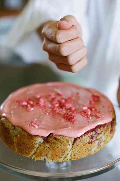 Lemon Strawberry Poppy Seed Cake KitEditorial Image  of person making cake