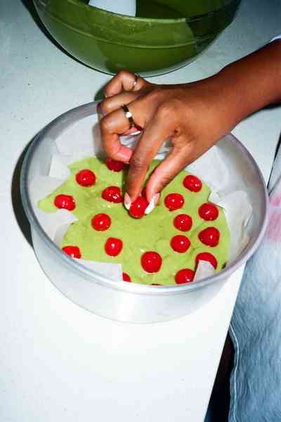 Limited Edition Matcha Cherry Cake Kit with TheaEditorial Image  of person making cake