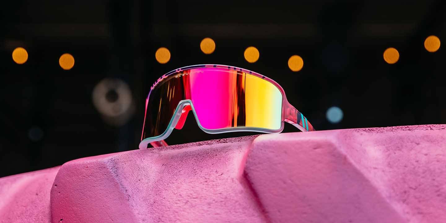 Buttery Bros Eclipse Wraparound Sunglasses Pink Revo Lenses & Teal Frames