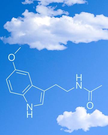 illustration molecule of melatonin with cloud background