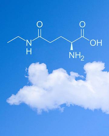 illustration molecule of l-theanine with cloud background
