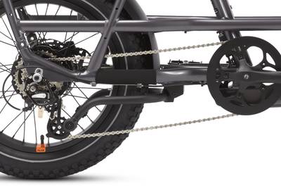 Close up of the 7-speed drivetrain on a RadRunner 3 Plus electric utility bike