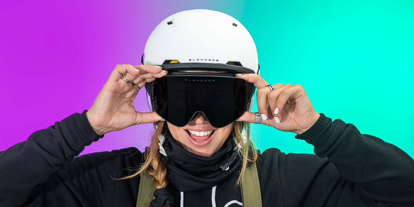 black helmet with white goggles