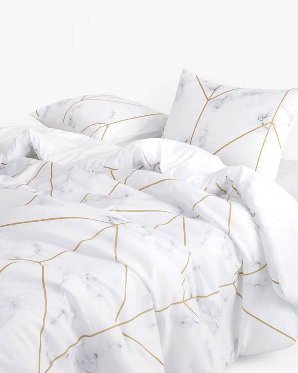 Marble with Gold Geometric Lines Microfiber Comforter Set