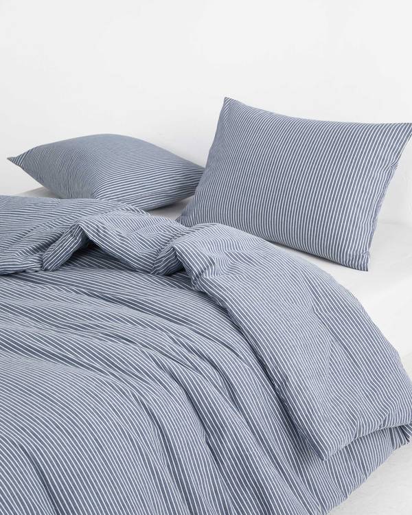 Denim Blue Striped Washed Cotton Duvet Cover Set