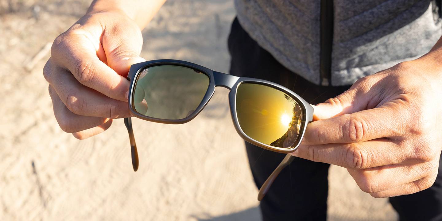 Gold Punch Square Sunglasses Polarized Copper Lens with Black & Brown