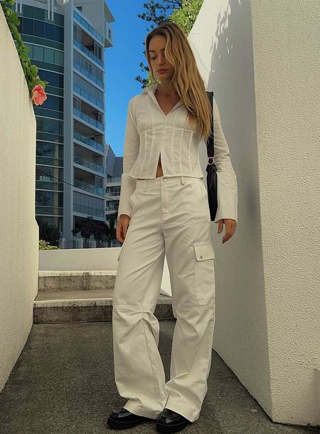Princess Polly high-rise  Fallout Mid Rise Cargo Pants White