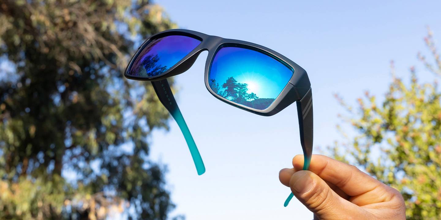 Watercoast Polarized Sunglasses - Wraparound Square Black Frame & Blue Lens | Blenders Eyewear
