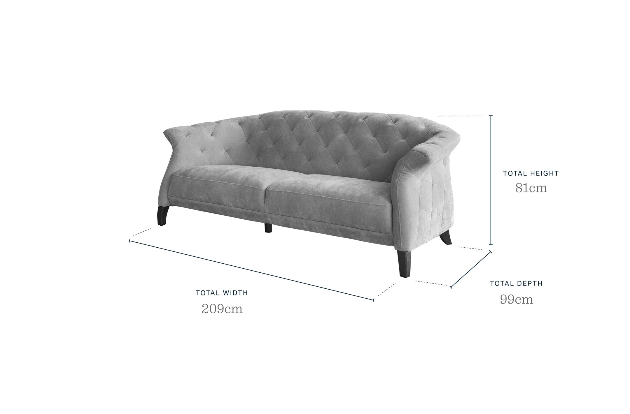 Luxe Modern 2 To 3 Seater Grey Fabric Chesterfield Sofa | Danetti