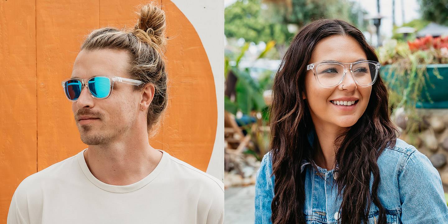 Natty McNasty RX Sunglasses Polarized Sky Blue Mirror Lens & Crystal Clear Round Frame