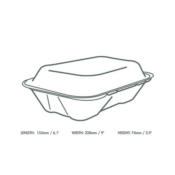 9 x 6in Large Bagasse Clamshell - Natural