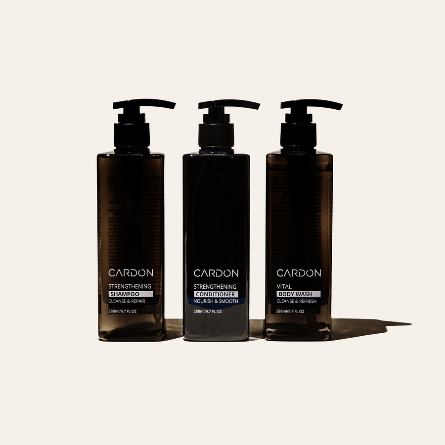 Hair + Body Shower Set by Cardon | Strengthening Shampoo, Strengthening  Conditioner, Vital Body Wash | Best Men's Hair Care Routine for Hair Loss