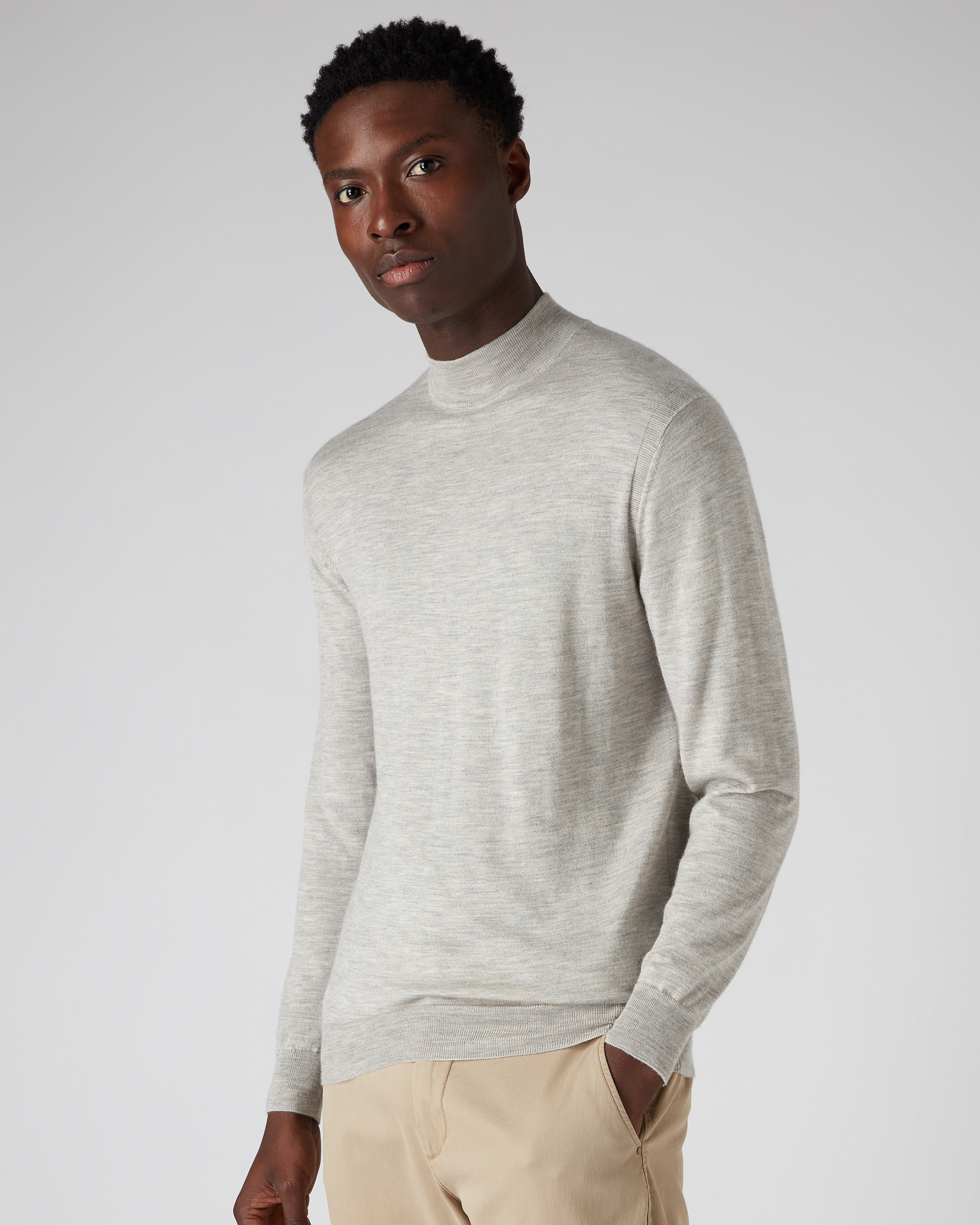 Men's Fine Gauge Cashmere Mock Turtle Neck Sweater Fumo Grey | N.Peal