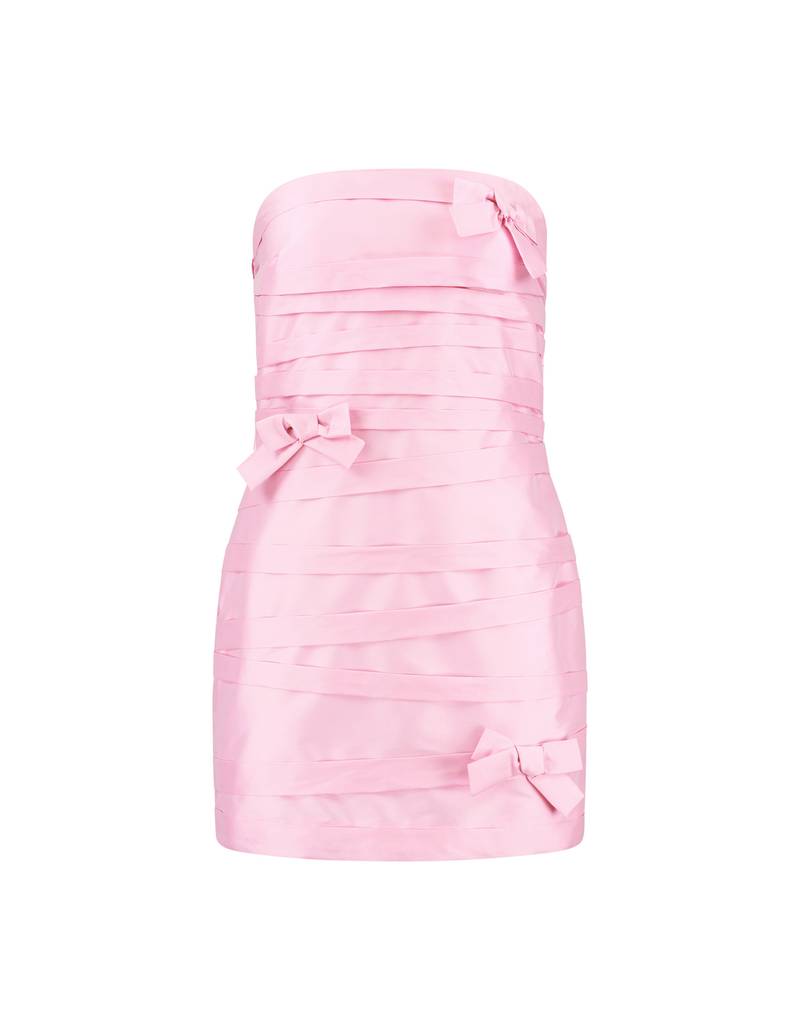 Bernadette Antwerp short Taffi dress is made from taffeta fabric, has a straight neckline and features pleads and bows.