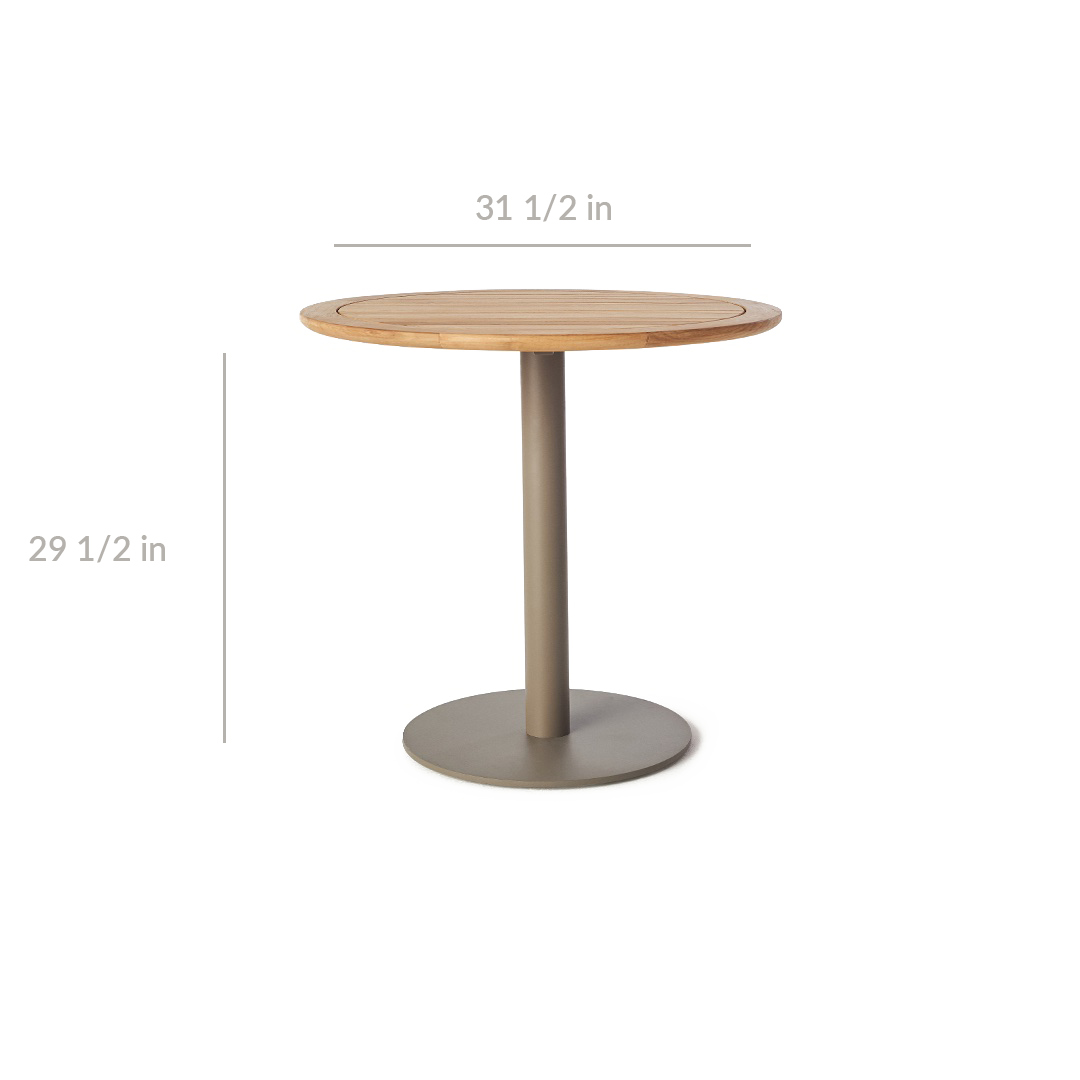 Palm Bistro Round Table in Quartz Grey Aluminum with Teak | Terra