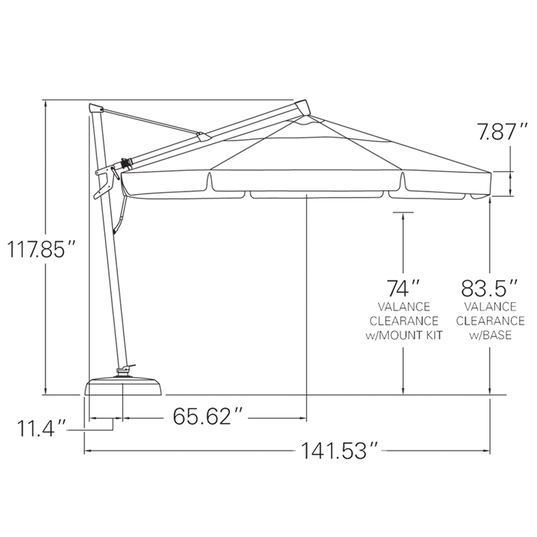 AKZ Plus 11' Cantilever Umbrella - Black Frame & Cast Silver