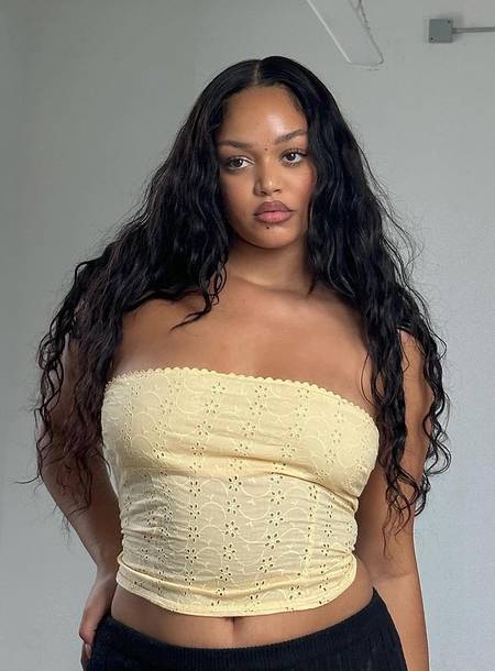 Strapless top Broderie anglaise material Invisible zip fastening at back