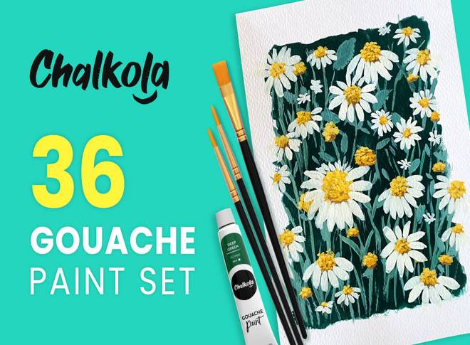 Gouache Paint Set (0.4oz, 12ml) - Set of 36 - Chalkola Art Supply