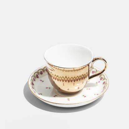 Crescent China Saucer, c.1900 and Gold Reflect Teacup