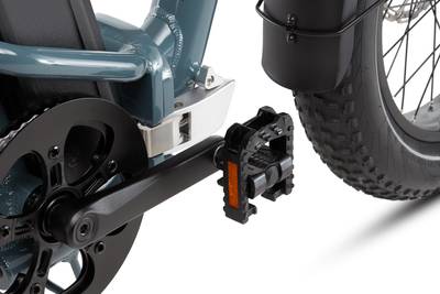 Close up image of folding pedals & folding mechanism of RadExpand 5 Plus. 