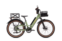 Radster Trail electric off-road bike in size regular installed with a rear basket, front basket with basket bag, mirror and phone mount.