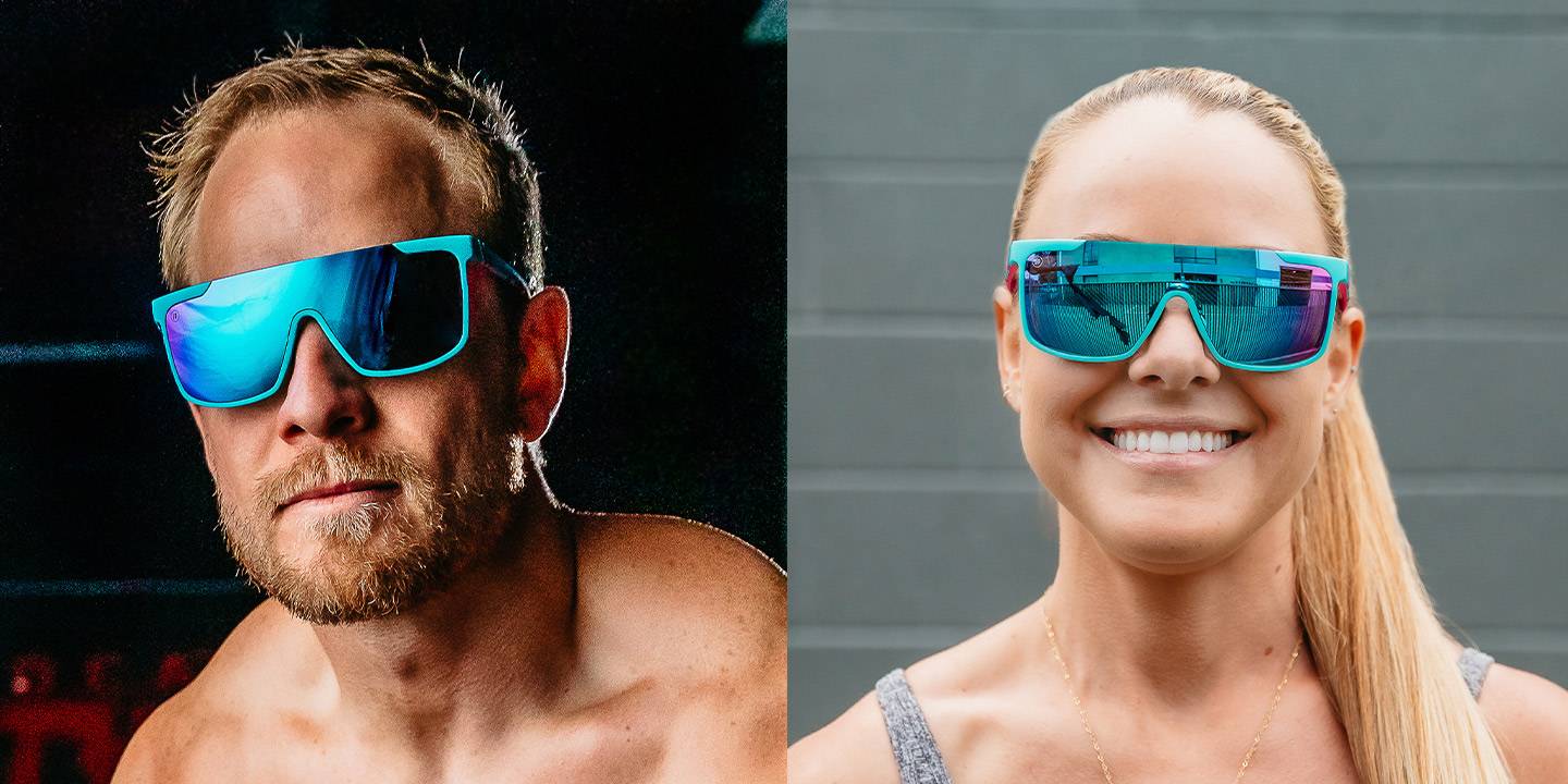 Blue Butter Buttery Bros Sunglasses Teal Wrap Around Frame with Blue