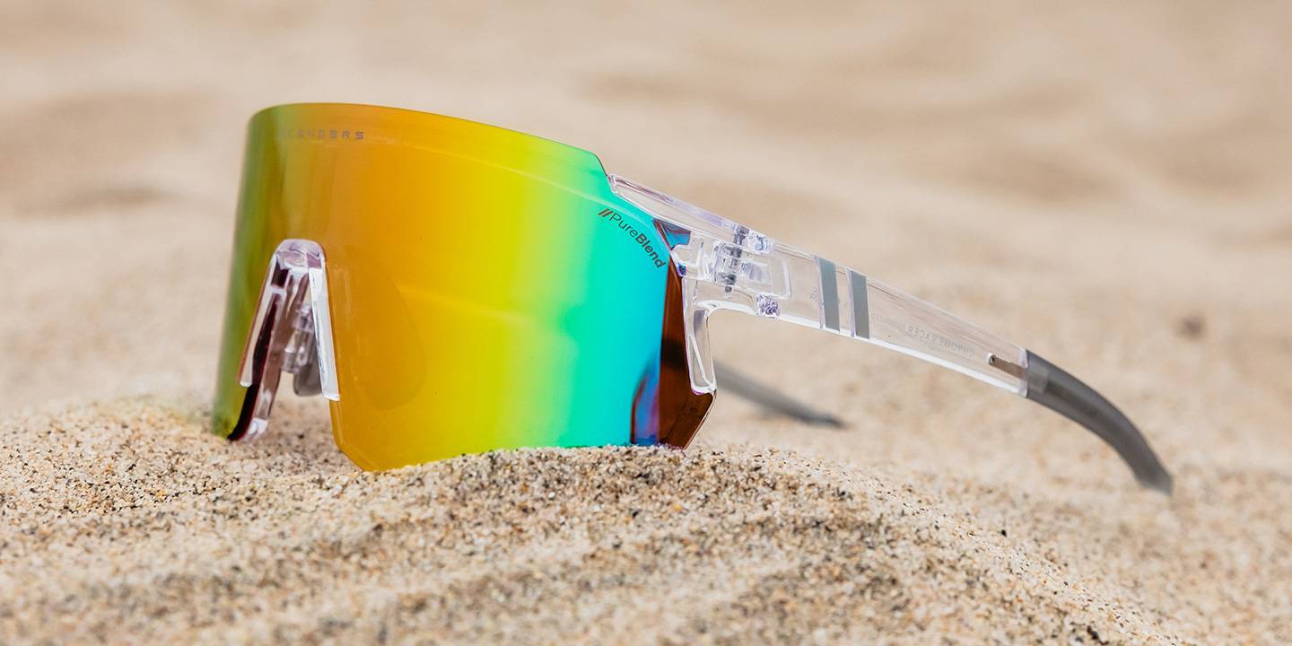 Chrome Racer Polarized Sunglasses Clear Wraparound Frame & Rainbow