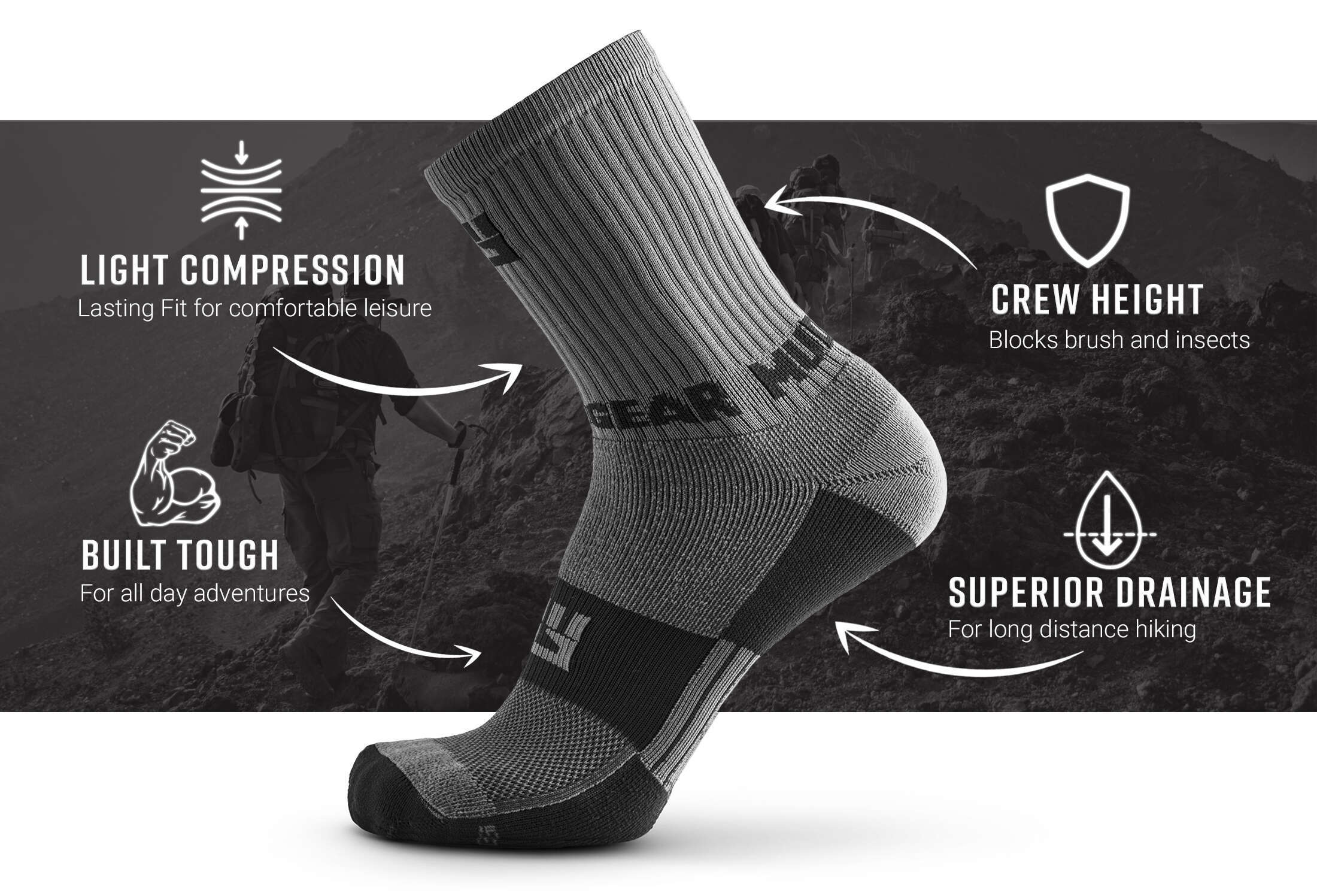 Infographic of Hiking/Trekking Sock - Gray/Black (2 Pair Pack)