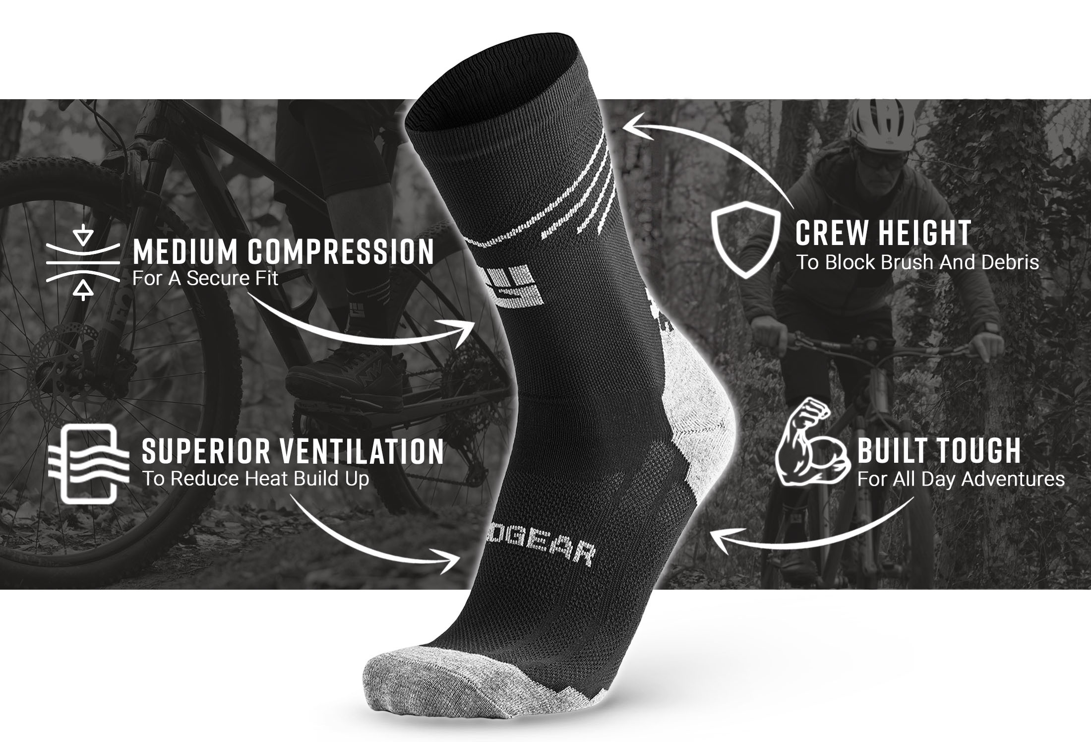Infographic of Mountain Biking (MTB) Sock - Black/Gray