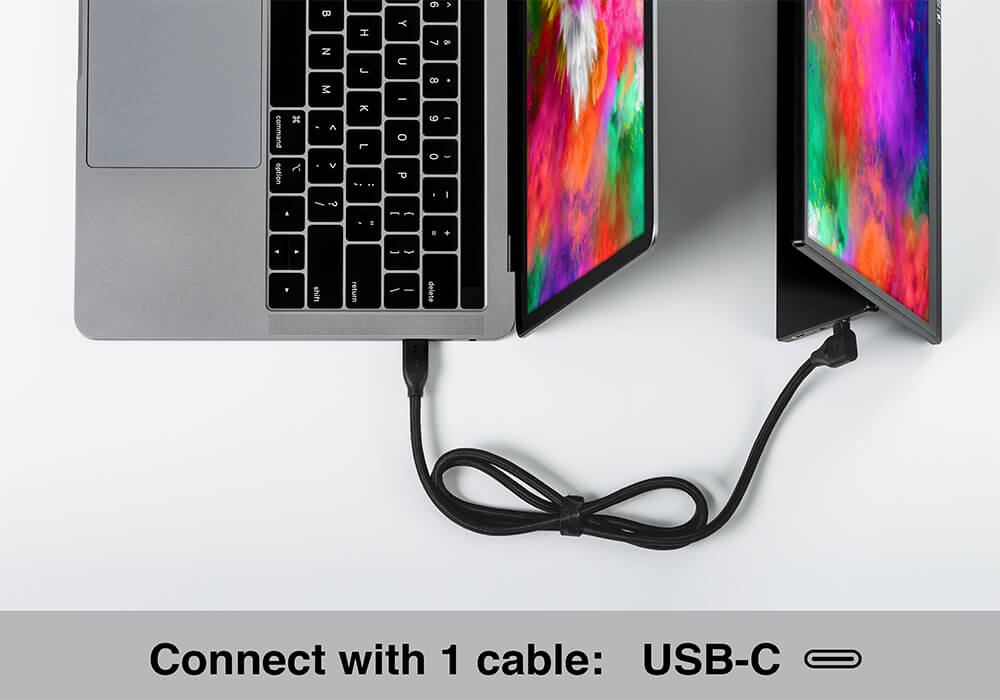 SideTrak Solo Touch Pro HD Triple showing a single cord set up using usb-c