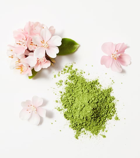 Match green tea powder and apple blossom ingredients in NYM hair care.