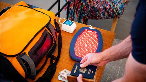 The Celluma RESTORE travels and can easily fit into a Celluma carrying tote or a personal travel sized bag.