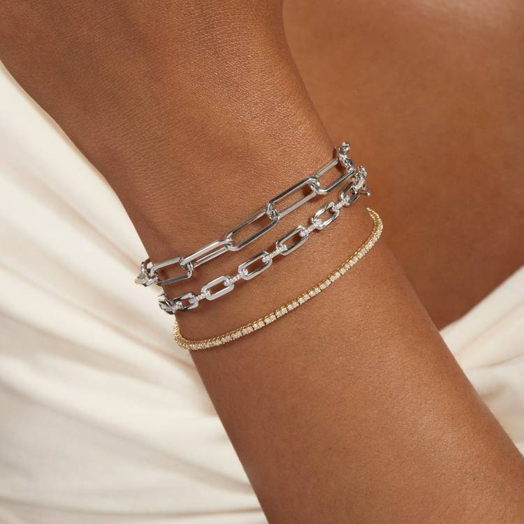  Sterling Silver Paperclip Bracelet for Women Solid