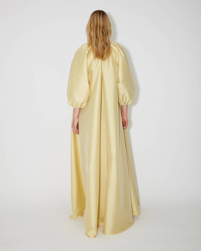 Bernadette Antwerp Dress George is made from taffeta fabric, features poofy sleeves and is floor-length. Taffeta evening wear soft yellow.
